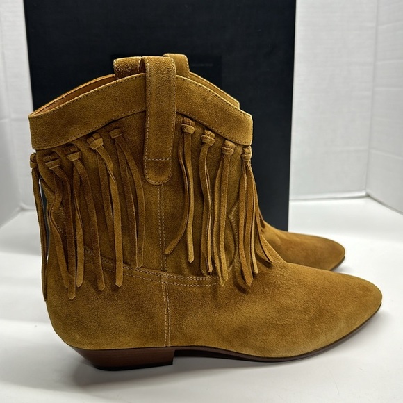 Saint Laurent YSL Ankle Boots Chelsea Boot Fringe Suede Tan Brown New Size 38 - Picture 3 of 13